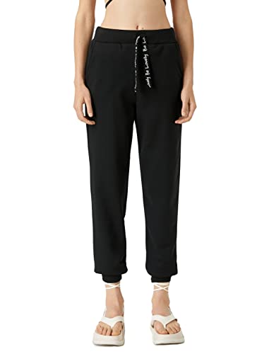 Koton Damskie spodnie dresowe z nadrukiem, czarny (999), S