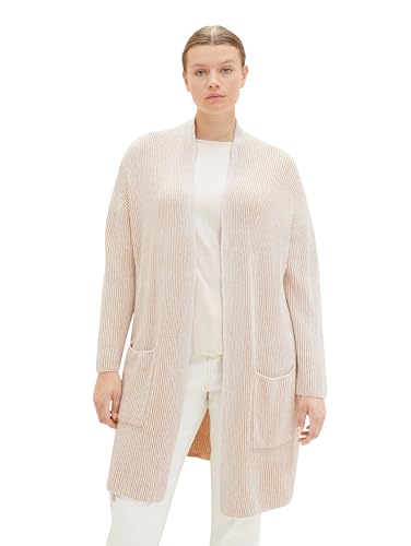TOM TAILOR Damski kardigan Plussize, 34137 – prążkowane prążki (Offwhite Beige Plaited Rib), 48 Duże rozmiary