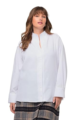 Ulla Popken, Damska, duże rozmiary, bluzka, tkanina Oxford, kołnierz kielichowy, długi rękaw, śnieżnobiały, 42/44