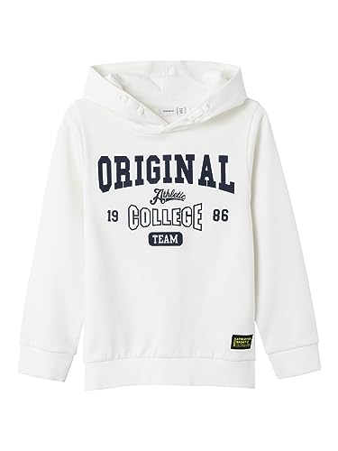 NAME IT Bluza chłopięca Nkmkjeld Ls Sweat Wh Unb, White Alyssum, 134-140