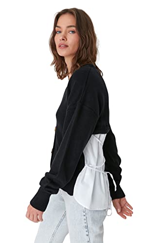 Trendyol Damski standardowy standardowy kardigan z dzianiny z dekoltem w serek, Czarny, L