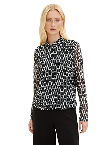 TOM TAILOR Denim Damski Bluzka z siateczki cropped 1034532, 30915 - Black Cream Checkerboard, L