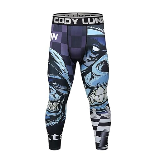 EULLA Męskie Legginsy Kompresja Oddychające Szybkie Suszenie Mężczyźni Running Sport Gym, Niebieski, L