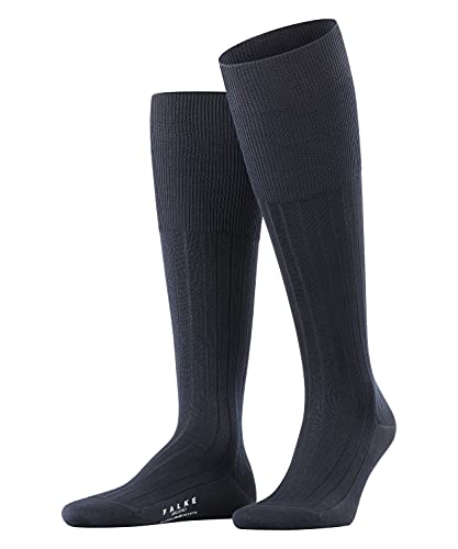 FALKE Mężczyźni Podkolanówki Milano M KH Bawełna Fil d'Ecosse długie jednokolorowe 1 Para, Niebieski (Dark Navy 6370), 39-40