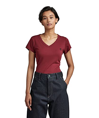G-STAR RAW Women's Eyben Stripe Slim V-Neck Top T-Shirt, Red (Bright Russet 4107-9819), L, Czerwony (Bright Russet 4107-9819), L