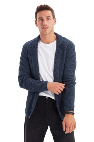 Trendyol Męska koszula kołnierz gładki wąski sweter kardigan, granatowy, M, granatowy, M