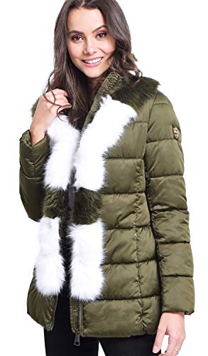 Le Jardin du Lin Damska kurtka puchowa średniej długości z obszyciem ze sztucznego futra, khaki, 38