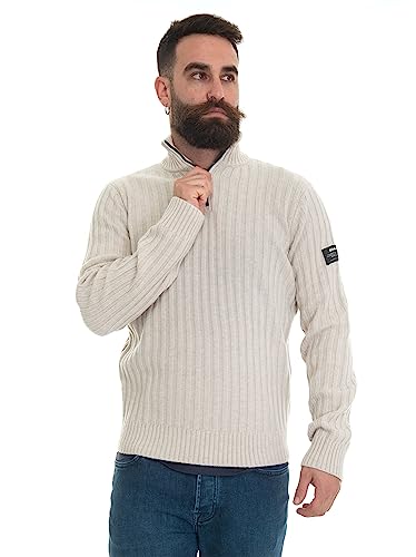 ECOALF Terialf męski sweter z długim rękawem, z wełny z recyklingu z długim rękawem, sweter męski z długim rękawem, sweter męski wełniany z dzianiny, wygodny i wszechstronny, rozmiar S, beżowy,