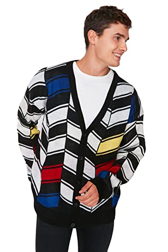 Trendyol Męski kardigan z dzianiny oversize z dekoltem w serek, biały, M