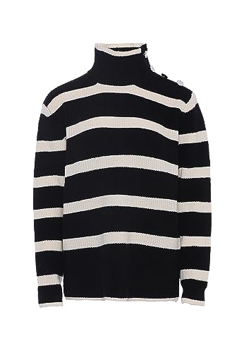 caspio Damski sweter w paski z metalowymi guzikami na ramionach akryl czarny beżowy rozmiar M/L, czarny, beżowy, M