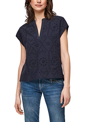 s.Oliver Damska koszulka z mieszanego materiału z haftowanym dziurkami, grantowy, 34 PL