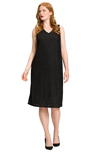 Ulla Popken Midikleid, Glanzeffekt, A-Linie, V-Ausschnitt, Ärmellos Sukienka damska, czarny, 46/48