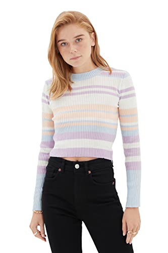 Trendyol Damski sweter Lilac Striped Crop Knitwear, fioletowy, S (DE)