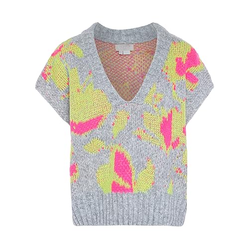 Jalene Damski sweter w stylu vintage z dekoltem w serek akrylowy szary melanż, wielokolorowy, rozmiar XL/XXL, Szary melanż, wielokolorowy, XL