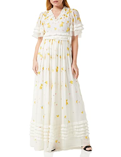Frock and Frill Damska kwiecista haftowana sukienka na specjalne okazje, biała, 8, biały, 34