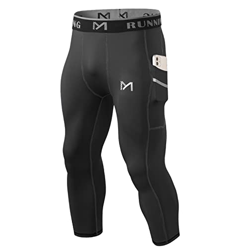 MEETYOO Legginsy męskie, sportowe rajstopy kompresyjne szybkoschnące warstwa bazowa spodnie treningowe do biegania jazdy na rowerze treningu siłowni, Czarny 01, XL
