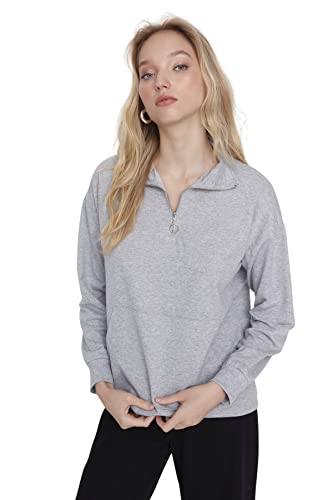 Trendyol Damska bluza polo z okrągłym dekoltem, zwykła, szara, XS, Szary