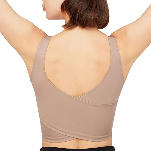 LOS OJOS Crop Tops damski biustonosz sportowy, średni, z wyściełanym biustonoszem, tank top dla kobiet, beżowy, L