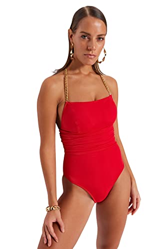 Trendyol Damski strój kąpielowy z gładkiej dzianiny, Czerwony, 40