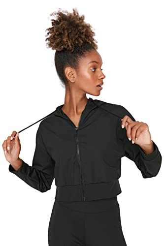 TRENDYOL Bluza damska z kapturem Plain Regular, czarny, S