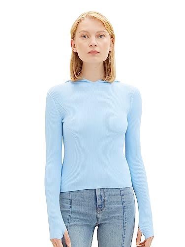 TOM TAILOR Denim Damska bluza z kapturem ze strukturą prążkowan, 11139-soft Charming Blue, M