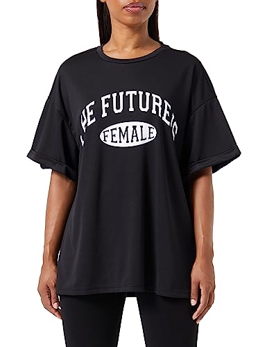 Koton Damska koszulka sportowa z nadrukiem oversized, czarny (999), XL