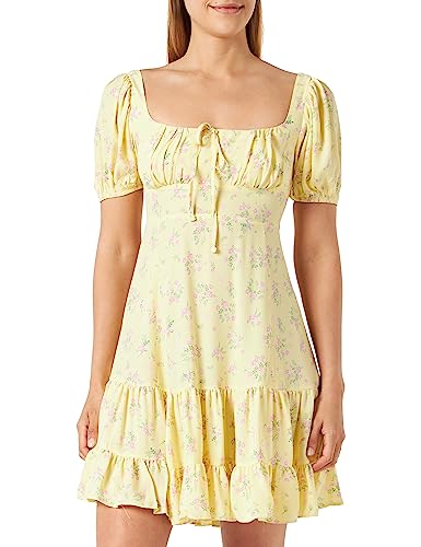 Koton Damska sukienka mini w kwiaty, Żółty wzór (1d5), 38