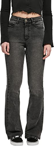 Urban Classics Ladies High Stan Flared Jeansowe Spodnie Damskie, Czarny prany ciężki kwas, 29