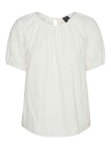VERO MODA VMMONI Anglaise SS WVN Top, śnieżna biel, M, Snow White, M