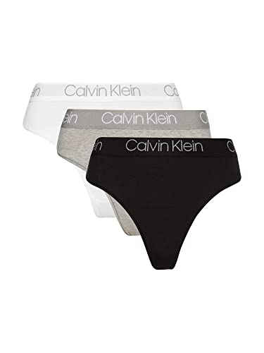 Calvin Klein Stringi z wysokim stanem 3 szt Majtki stringi Kobiety, Czarny/biały/szary wrzosowy, XS