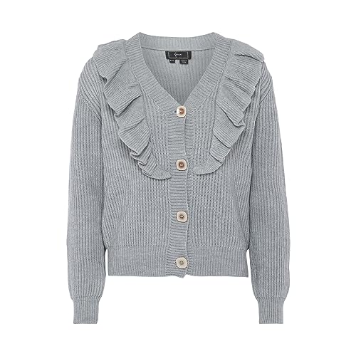 faina Damski rozdwajany drewniany brzeg uszu, dekolt w serek, modny kardigan akrylowy, jasnoszary, melanż, rozmiar XL/XXL, jasnoszary melanż, XL