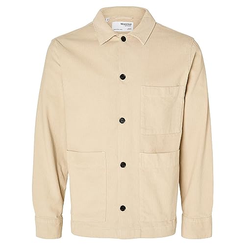 SELETED HOMME Męska koszula sztruksowa Slhloosetony-Cord Overshirt Noos, beżowy, XL