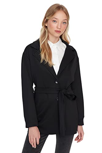 Trendyol Damska kurtka z klapą, jednokolorowa, oversize, czarna, XL, Czarny