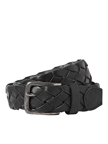 JACK & JONES Jaccary skórzany pasek męski, czarny, rozmiar 80, czarny
