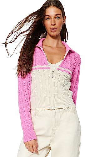 Trendyol FeMan Regular Fit Basic Polo Neck Dzianina Kardigan, Różowy, M, różowy, M