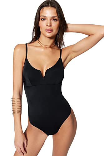 Trendyol Damski kostium kąpielowy z motywem kwiatowym, z drutu, jednoczęściowy strój kąpielowy, czarny, 42
