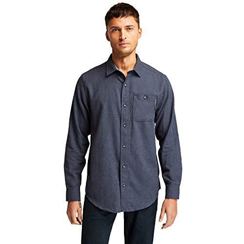 Timberland Pro Męska koszula robocza z flaneli Woodfort średniej wadze przycisk użytkowy, Navy Heather, M
