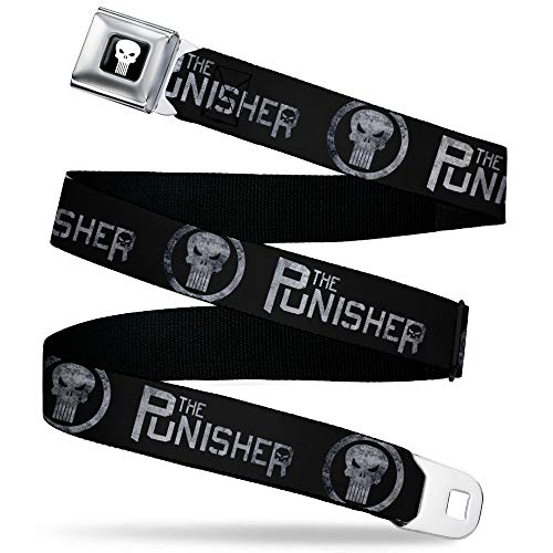Buckle-Down Pasek unisex pas bezpieczeństwa punisher czaszka ikona wyblakłe czarne szare 81 cm do 132 cm, szerokość 3,8 cm - pasuje do rozmiaru spodni 81-52