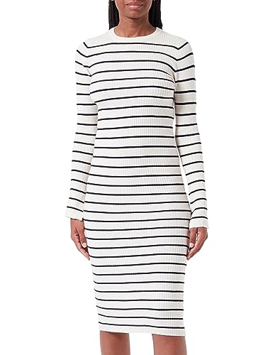 VERO MODA Damska sukienka z dzianiny VMGOLD Rib Long LS O-Neck Dress, Brzoza/paski: W. Black, M
