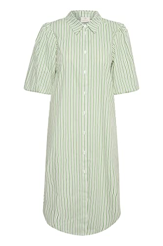 KAFFE damska koszula dress Button Up krótki rękaw, biała/zielona paski, 36