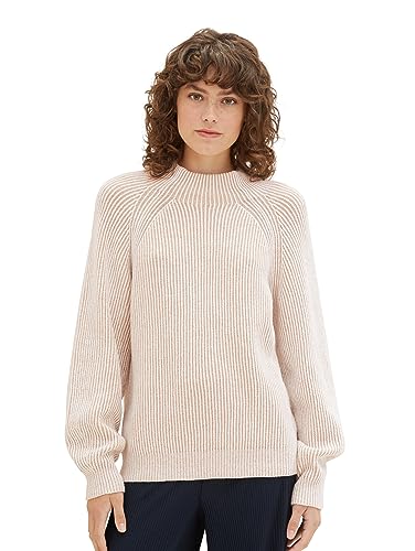 TOM TAILOR Sweter damski, 34137 – prążkowane prążki (Offwhite Beige Plaited Rib), XS