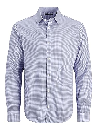 JACK & JONES Męska koszula Jprblabelfast L/S Noos koszula rekreacyjna, Sky Blue/Checks:comfort Fit, S