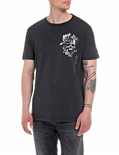 Replay T-shirt męski z krótkim rękawem z nadrukiem, 099 Blackboard, XL