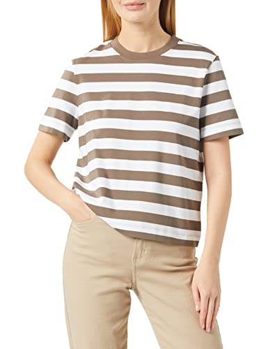 SELECTED FEMME T-shirt damski w paski, Morel/Stripes:Bright White - Wide, M