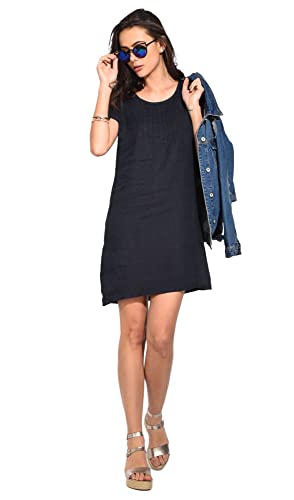 Damska sukienka 100% lniana wyprodukowana we Włoszech, krótka sukienka z dekoltem w serek i podwójnymi falbankami, satyna, rozmiar: L, Satyna, L