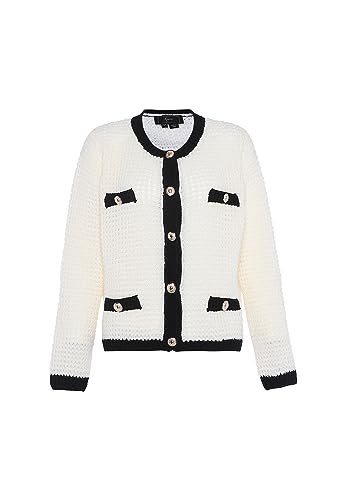 faina Damski jednorzędowy, modny kardigan z dzianiny w kontrastowym kolorze Wełna BIAŁA, rozmiar M/L, biały (wollweiss), XL