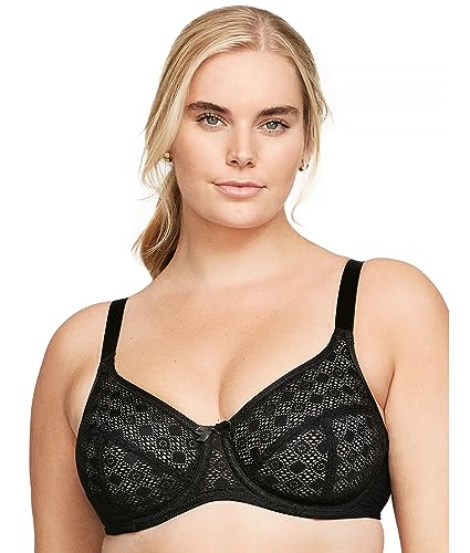 Glamorise Pełna figura Plus Size Koronkowy Comfort Wonderwire Biustonosz Fiszbiny #9855 Czarny, Czarny, 115F