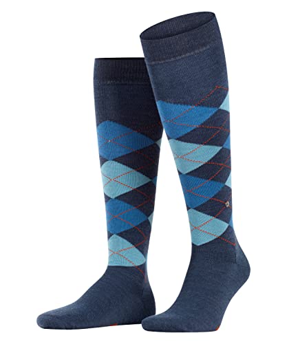 Burlington Mężczyźni Podkolanówki Edinburgh M KH Wełna długie z wzorem 1 Para, Niebieski (Dark Blue 6697), 40-46
