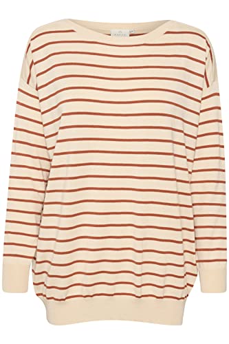 Kaffe damski sweter w paski sweter z długim rękawem sweter, Sand Dollar/Brown Stripe