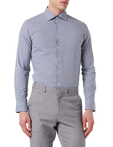 Seidensticker Męska koszula biznesowa, ekstra slim fit, nie wymaga prasowania, kołnierz Kent, długi rękaw, 100% bawełna, granatowy, 37